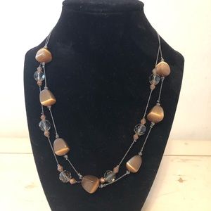 Double strand brown bronze stones crystal necklace
